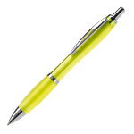 Stylo en plastique transparent avec détails métalliques et encre bleue couleur jaune transparent