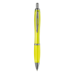 Stylo en plastique transparent avec détails métalliques et encre bleue couleur jaune transparent deuxième vue