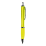 Stylo en plastique transparent avec détails métalliques et encre bleue couleur jaune transparent cinquième vue