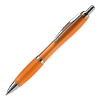 Stylo en plastique transparent avec détails métalliques et encre bleue couleur orange transparent