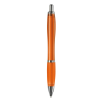 Stylo en plastique transparent avec détails métalliques et encre bleue couleur orange transparent quatrière vue