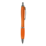 Stylo en plastique transparent avec détails métalliques et encre bleue couleur orange transparent cinquième vue