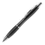 Stylo en plastique transparent avec détails métalliques et encre bleue couleur noir transparent