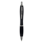 Stylo en plastique transparent avec détails métalliques et encre bleue couleur noir transparent deuxième vue