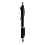 Stylo en plastique transparent avec détails métalliques et encre bleue couleur noir transparent troisième vue