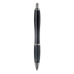Stylo en plastique transparent avec détails métalliques et encre bleue couleur noir transparent quatrière vue