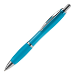 Stylo en plastique transparent avec détails métalliques et encre bleue couleur bleu clair transparent
