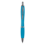 Stylo en plastique transparent avec détails métalliques et encre bleue couleur bleu clair transparent deuxième vue