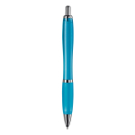 Stylo en plastique transparent avec détails métalliques et encre bleue couleur bleu clair transparent quatrière vue