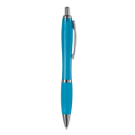 Stylo en plastique transparent avec détails métalliques et encre bleue couleur bleu clair transparent cinquième vue