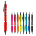 Stylo en plastique transparent avec détails métalliques et encre bleue