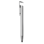 Stylo en plastique avec pointeur et support pour mobile à encre bleue couleur argenté deuxième vue