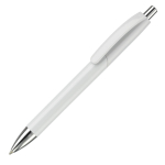 Stylo en plastique en couleurs à bouton-poussoir, encre bleue couleur blanc deuxième vue
