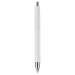 Stylo en plastique en couleurs à bouton-poussoir, encre bleue couleur blanc quatrière vue