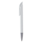 Stylo à bille en plastique mate fabriqué dans l’UE, encre bleue couleur blanc troisième vue