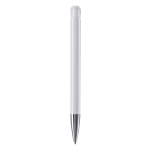 Stylo à bille en plastique mate fabriqué dans l’UE, encre bleue couleur blanc quatrière vue