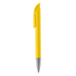 Stylo à bille en plastique mate fabriqué dans l’UE, encre bleue couleur jaune troisième vue