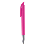 Stylo à bille en plastique mate fabriqué dans l’UE, encre bleue couleur rose troisième vue