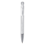 Stylo transparent en plastique avec pointe métallique, UE, encre bleue couleur blanc transparent