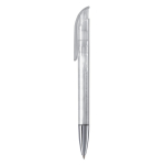 Stylo transparent en plastique avec pointe métallique, UE, encre bleue couleur blanc transparent troisième vue