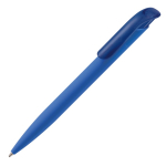 Stylo à bouton-poussoir en plastique avec toucher douce fabriqué en UE couleur bleu deuxième vue
