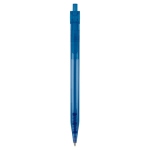 Stylo transparent en plastique avec détail sur le bouton-poussoir couleur bleu transparent deuxième vue