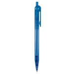 Stylo transparent en plastique avec détail sur le bouton-poussoir couleur bleu transparent cinquième vue