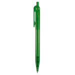 Stylo transparent en plastique avec détail sur le bouton-poussoir couleur vert transparent