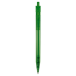 Stylo transparent en plastique avec détail sur le bouton-poussoir couleur vert transparent quatrière vue