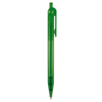 Stylo transparent en plastique avec détail sur le bouton-poussoir couleur vert transparent cinquième vue