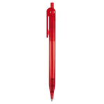 Stylo transparent en plastique avec détail sur le bouton-poussoir couleur rouge transparent