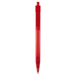 Stylo transparent en plastique avec détail sur le bouton-poussoir couleur rouge transparent deuxième vue