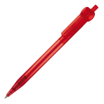 Stylo transparent en plastique avec détail sur le bouton-poussoir couleur rouge transparent troisième vue