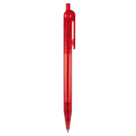 Stylo transparent en plastique avec détail sur le bouton-poussoir couleur rouge transparent cinquième vue