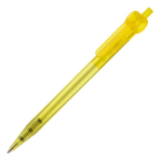 Stylo transparent en plastique avec détail sur le bouton-poussoir couleur jaune transparent troisième vue