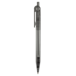 Stylo transparent en plastique avec détail sur le bouton-poussoir couleur noir transparent