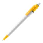 Stylo blanc avec détails sur la pointe et le clip fabriqué en UE couleur jaune deuxième vue