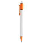 Stylo blanc avec détails sur la pointe et le clip fabriqué en UE couleur orange troisième vue