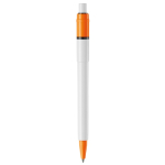 Stylo blanc avec détails sur la pointe et le clip fabriqué en UE couleur orange quatrière vue