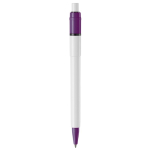 Stylo blanc avec détails sur la pointe et le clip fabriqué en UE couleur violet troisième vue