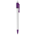 Stylo blanc avec détails sur la pointe et le clip fabriqué en UE couleur violet quatrière vue