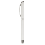 Stylo roller en aluminium avec capuchon assorti et encre bleue couleur blanc