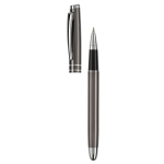 Stylo roller en aluminium avec capuchon assorti et encre bleue couleur gris foncé sixième vue
