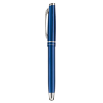 Stylo roller en aluminium avec capuchon assorti et encre bleue couleur bleu foncé