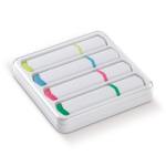 Kit de 4 marqueurs de différentes couleurs dans une boîte transparente couleur blanc