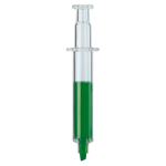 Marqueur transparent forme de seringue et encre colorée à l'intérieur couleur vert transparent deuxième vue