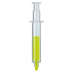 Marqueur transparent forme de seringue et encre colorée à l'intérieur couleur jaune transparent deuxième vue