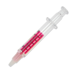 Marqueur transparent forme de seringue et encre colorée à l'intérieur couleur rose transparent