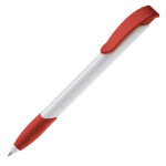 Stylo en plastique blanc avec clip incurvé coloré fabriqué en UE couleur rouge troisième vue