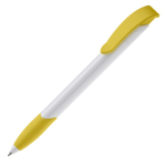 Stylo en plastique blanc avec clip incurvé coloré fabriqué en UE couleur jaune troisième vue
